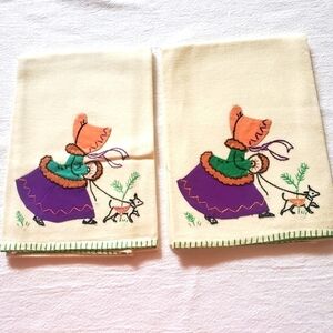 Vintage Handmade Embroidered Purple‎ Skirts Set of 2 Amish Tea Towels
